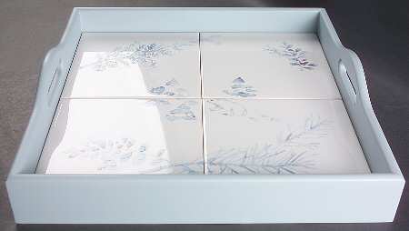 Winter Frost Wood Tote Tray with 4 Inserts