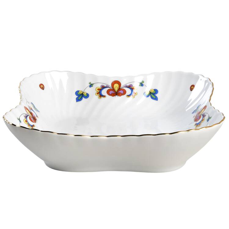 Farmer's Rose (Swirl, Gold Trim) 9" Square Vegetable Bowl