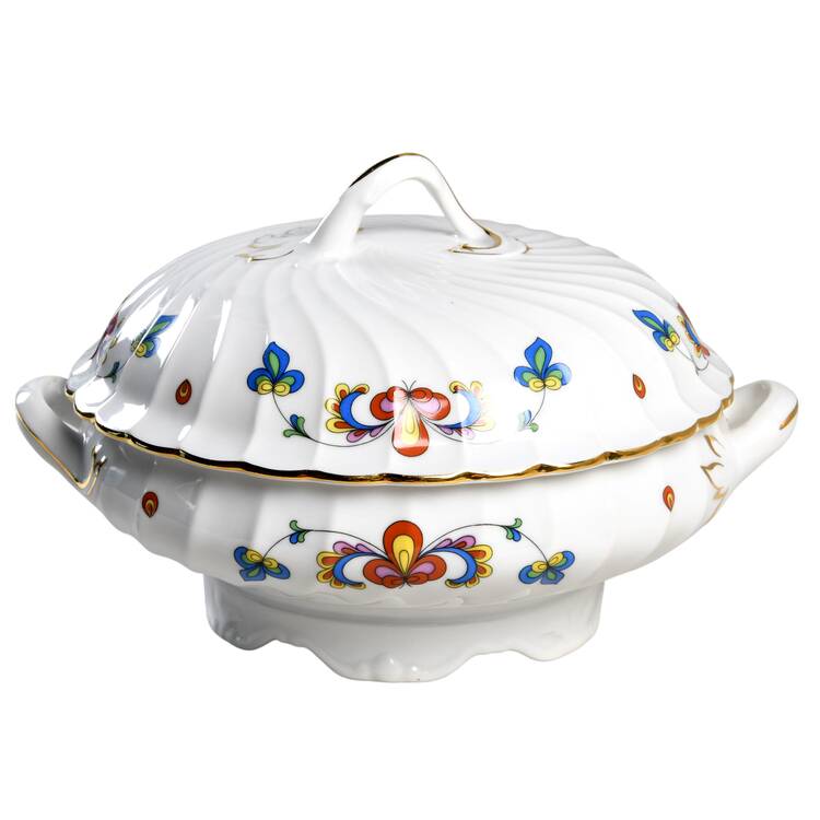 Farmer's Rose (Swirl, Gold Trim) Round Covered Vegetable
