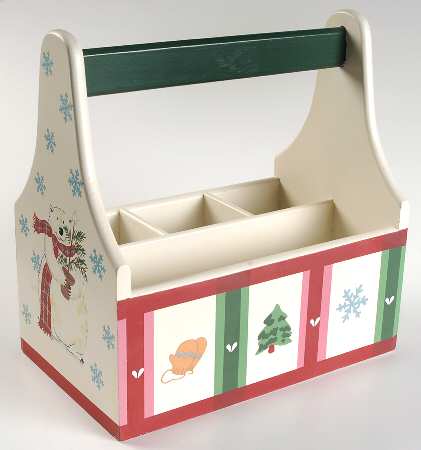 Snow Bear Wood Silverware/Napkin Caddy