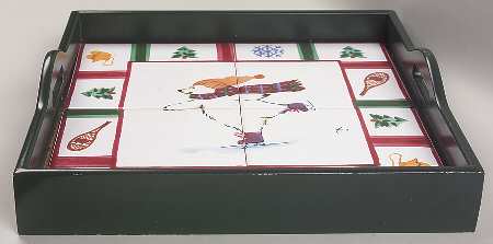 Snow Bear Wood Tote Tray with 4 Inserts