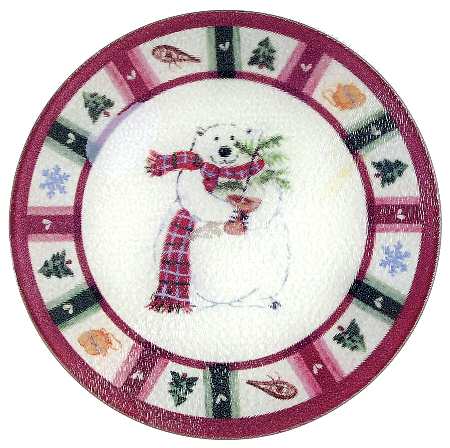 Snow Bear Round Glass Trivet
