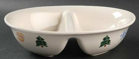 Snow Bear 10" Oval Divided Vegetable Bowl