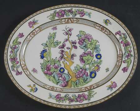 Indian Tree (Smooth, Green Trim) 11" Oval Serving Platter