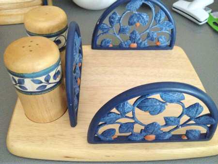 Orleans Salt & Pepper Set on Wood Napkin Holder Tray