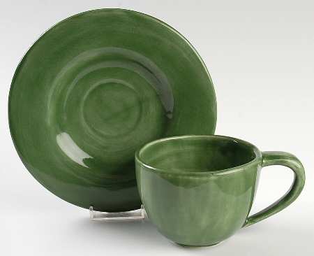 Sausalito Moss Green Flat Cup & Saucer Set