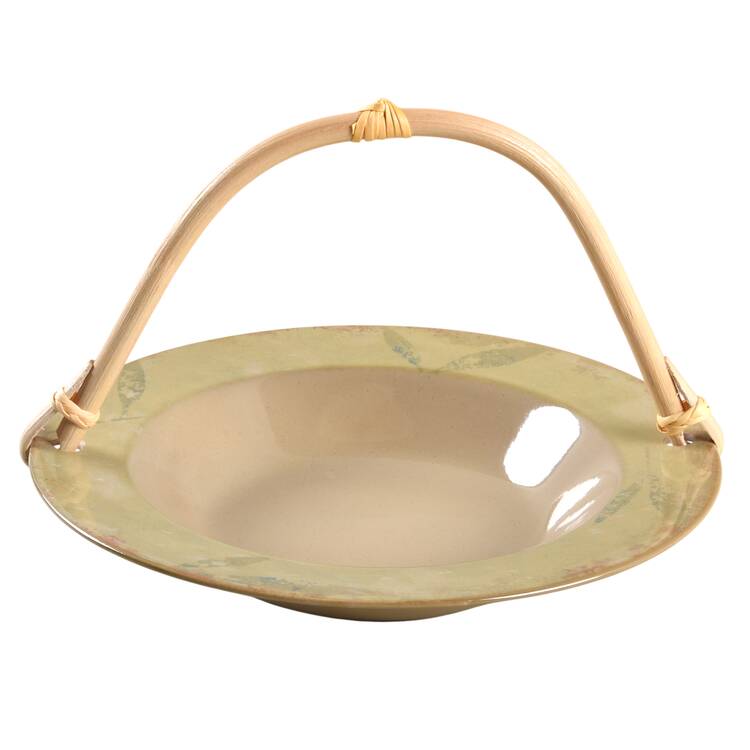 Antiqued 7''-7 1/4'' Basket W/Bamboo Handle HC
