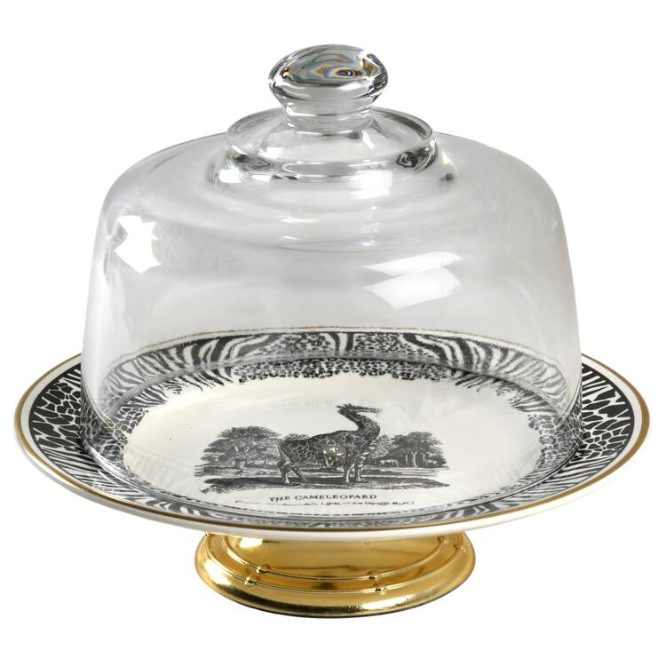 Bewick's Beastes 6 1/2"-7 1/2" Footed Cheese Plate w/ Glass Dome HC