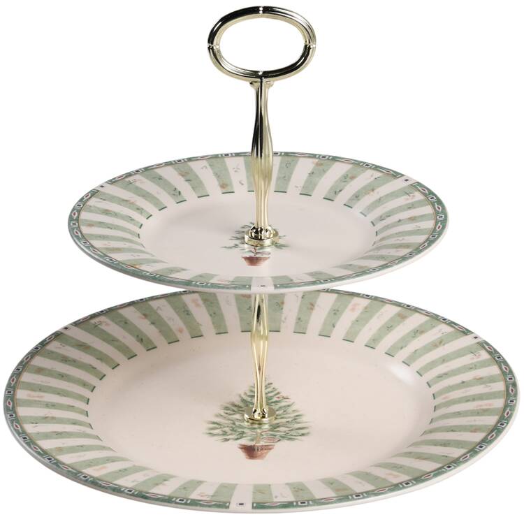 Naturewood Holiday 6 5/8"-10"  2 Tiered Serving Tray (Dp, Sp) HC