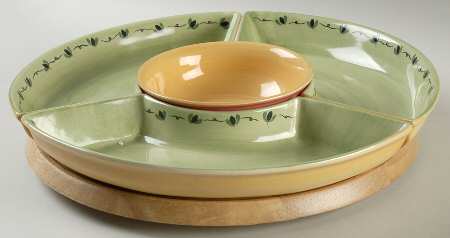 Pistoulet (5 Pc) Lazy Susan (3 Sides, 1 Center & Wood Base)