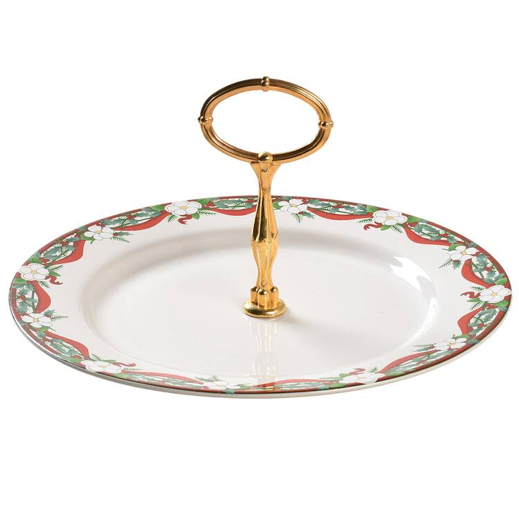 Yuletide (Stoneware) Round Serving Plate with Center Handle (Dp) Hc