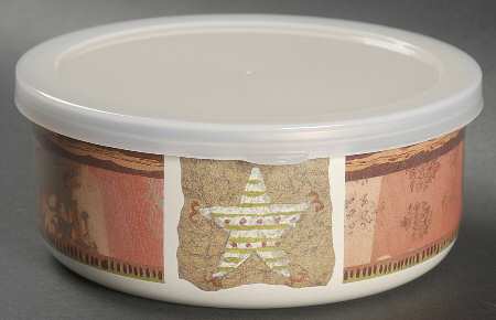 Holiday Spice 5" Metal Bowl W/Plastic Lid