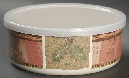 Holiday Spice 6" Metal Bowl W/Plastic Lid