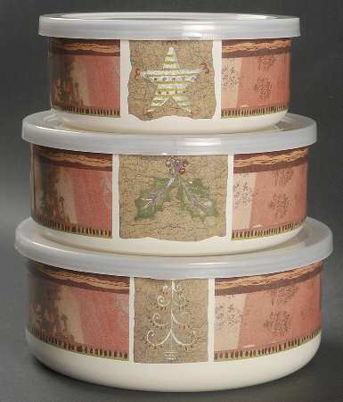 Holiday Spice (3 Piece) Metal Bowl W/Plastic Lids (5", 6", 7")
