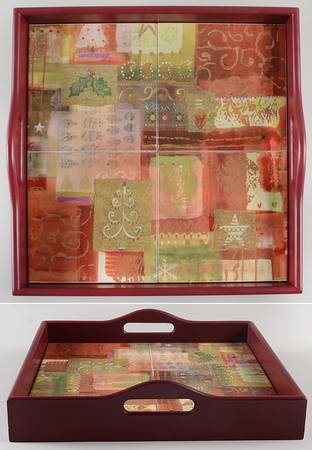 Holiday Spice Wood Tote Tray with 4 Inserts