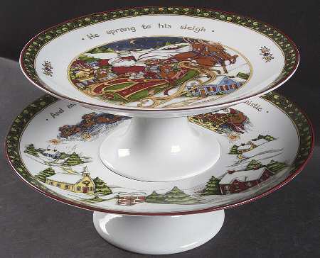 Christmas Story 2 Tier Pedestal Stacking Cake Stand
