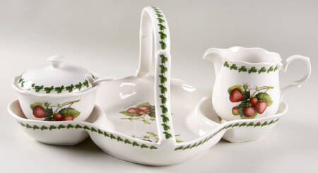 Strawberry Fair Strawberry Basket w/Creamer, Cov.Sugar&Spoon