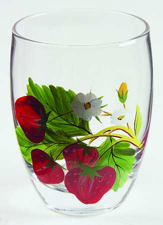 Strawberry Fair Hand Painted Glass Double Old Fashioned