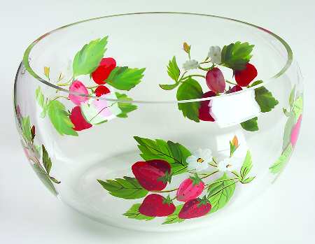 Strawberry Fair Hand Painted Glass Salad Bowl