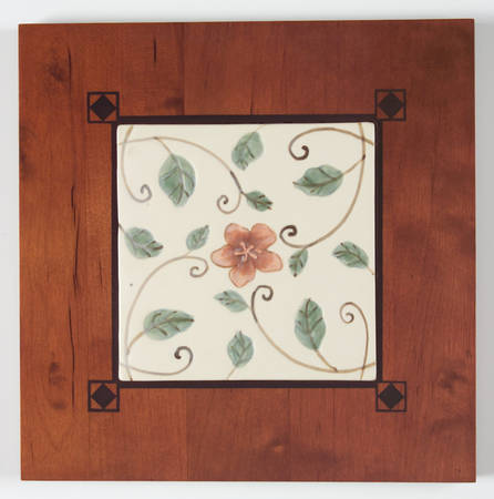 Mission Flower Square Wood Frame  Trivet