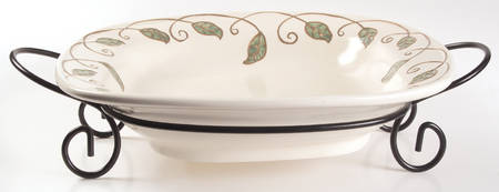 Mission Flower 14" Square Serving Pasta Bowl w/Metal Rack