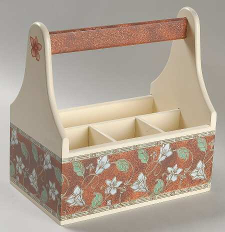Mission Flower Wood Silverware/Napkin Caddy