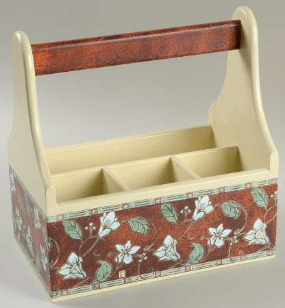 Mission Flower Wood Silverware/Napkin Caddy