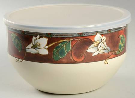 Mission Flower 7 3/4" Metal Bowl W/Plastic Lid