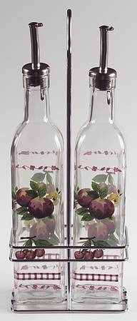 Delicious Set of 2 Glass Oils W/Drizzle Spouts & Metal Caddy