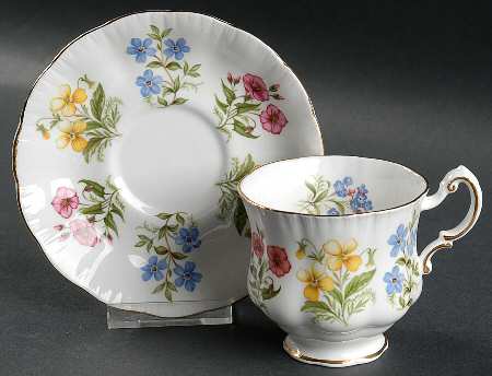English Flowers (No Flower Name On Back) Footed Cup & Saucer Set