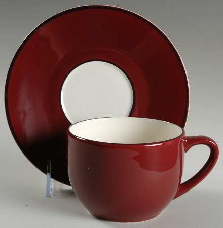 Spa Burgundy (Maroon Trim) Flat Cup & Saucer Set