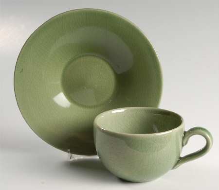 Crackle Green Flat Cup & Saucer Set