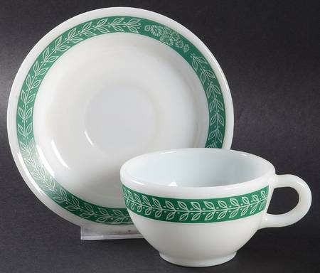 Autumn Bands Green Flat Cup & Saucer Set