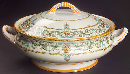 Adam (Green & Aqua Scrolls) Round Covered Vegetable