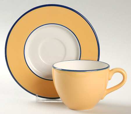 Spa Orange (Blue Trim and Verge) Flat Cup & Saucer Set