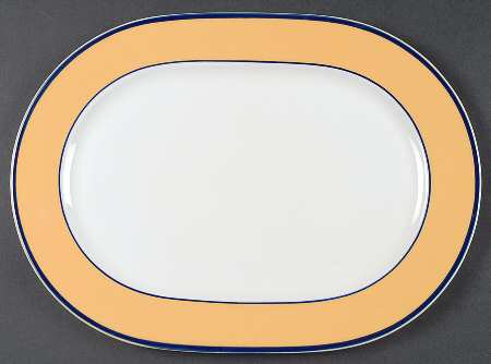 Spa Orange (Blue Trim and Verge) 14" Oval Serving Platter