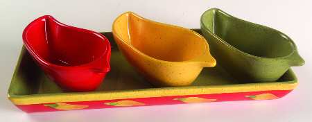 Sedona Dip Bowl Set-3 Figural Motif Bowls & Tray