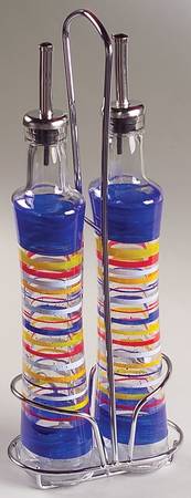 Sedona Set of 2 Glass Oils W/Drizzle Spouts & Metal Caddy