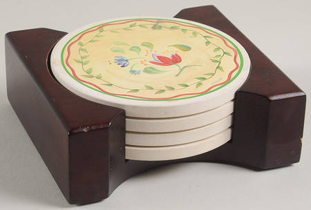 Napoli (Stoneware) Round (Thirsty) Stone Coaster with Holder - Set of 4