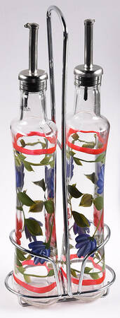 Napoli (Stoneware) Set of 2 Glass Oils W/Drizzle Spouts & Metal Caddy by Pfaltzgraff