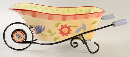 Napoli (Stoneware) Wheelbarrow Serving Bowl W/Metal Frame
