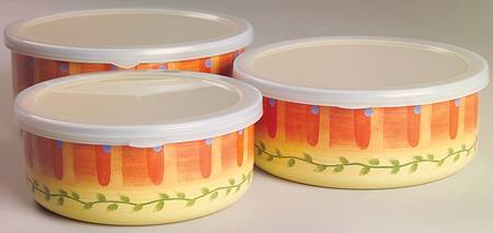 Napoli (Stoneware) (3 Piece) Metal Bowl W/Plastic Lids (5", 6", 7")
