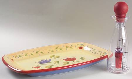 Napoli (Stoneware) 2 Pc Barbeque Set (16" Platter & Glass Bottle)