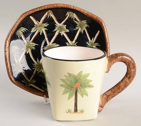 Black Palm Flat Cup & Saucer Set