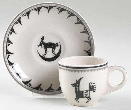 Ancient Mimbreno Black (Replica) Flat Demitasse Cup & Saucer Set