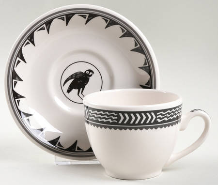 Ancient Mimbreno Black (Replica) Flat Cup & Saucer Set