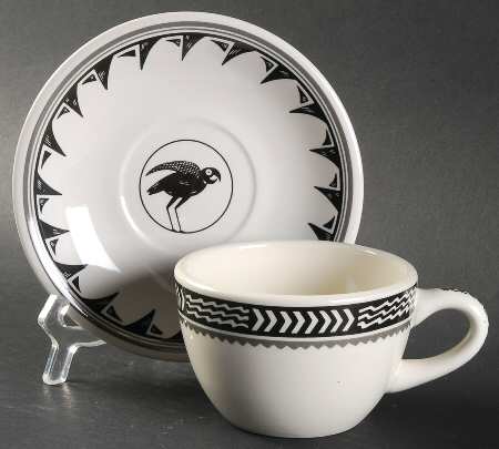 Ancient Mimbreno Black (Replica) Flat Cup & Saucer Set