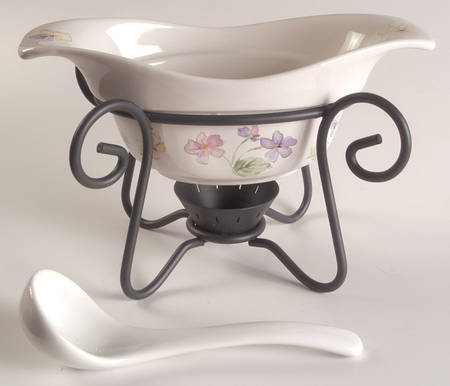 Vienna Floral Gravy Server & Ladle & Metal Stand