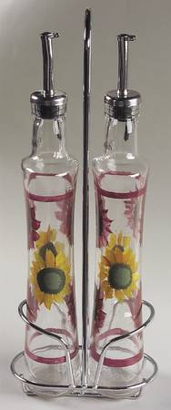 Evening Sun Set of 2 Glass Oils W/Drizzle Spouts & Metal Caddy