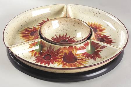 Evening Sun (5 Pc) Lazy Susan (3 Sides, 1 Center & Wood Base)